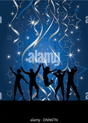 Silhouettes of people dancing on a Christmas background Stock Vector