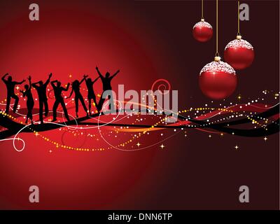 Silhouettes of people dancing on a Christmas background Stock Vector