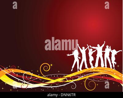 Silhouettes of people dancing on Christmas background Stock Vector