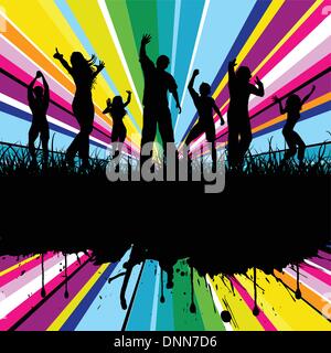 Silhouettes of people dancing on grunge background Stock Vector