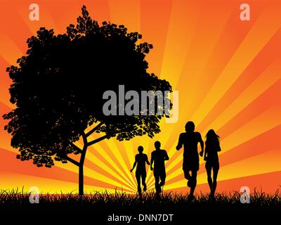 Silhouettes of couples jogging Stock Vector