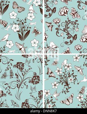 Seamless vector floral pattern. For easy making seamless pattern just drag all group into swatches bar, and use it for filling any contours. Stock Vector