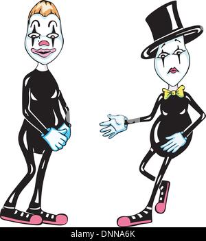 Two funny mimes. Set of color vector illustrations Stock Vector