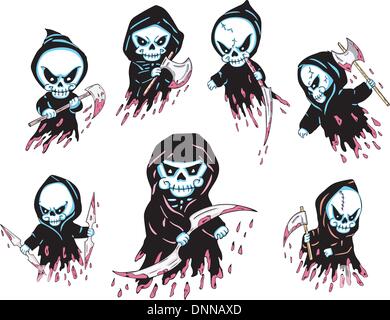 Bloody Death Characters. Set of color vector illustrations. Stock Vector