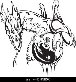 Dragon tattoo with yin-yang sign. EPS vector illustration Stock Vector ...