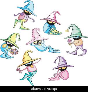 Cartoon gardener dwarf characters. Set of color vector illustrations. Stock Vector