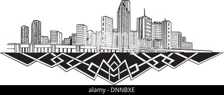 Miami, FL Skyline. Black and white vector illustration EPS 8. Stock Vector