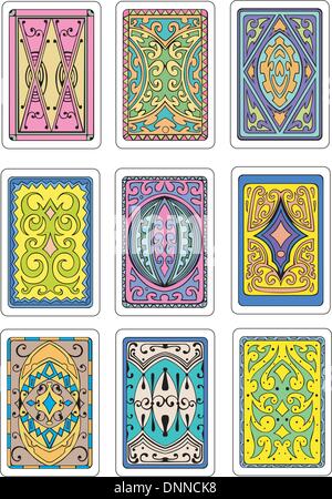 Backs of playing cards. Set of original color vector designs. Stock Vector