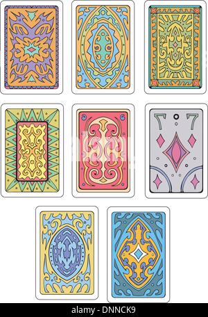 Backs of playing cards. Set of original color vector designs. Stock Vector