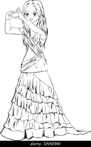 anime girl in a formal dress drawing