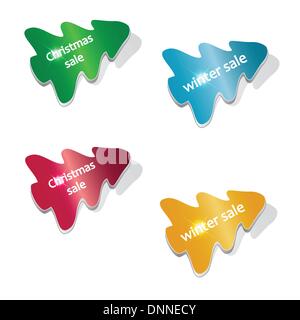 Four christmas tree labels with word  Christmas sale end winter sale Stock Vector