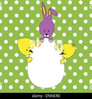 Easter colorful card with rabbit and chickens Stock Vector