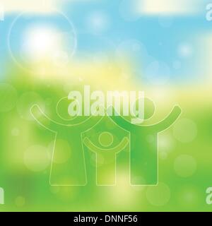 Green and blue light abstract background with family icon Stock Vector