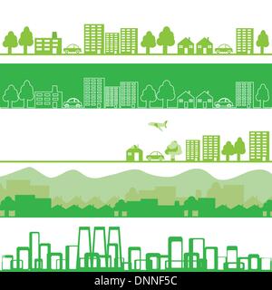 Five banners with eco town Stock Vector
