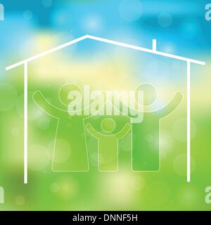 Green and blue light abstract background with family icon Stock Vector