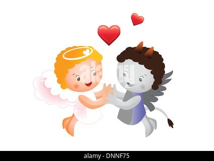 Angel and devil hold hands Stock Vector