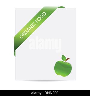Green apple as organic food symbol on slip of paper Stock Vector