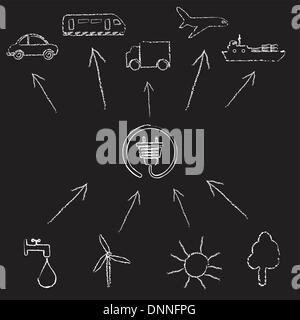 Concept ecology power on blackboard Stock Vector