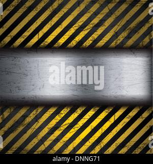 Grunge metal background with yellow and black warning stripes Stock Vector