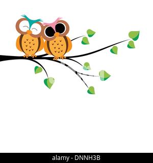 Abstract background with owls on tree branch Stock Vector