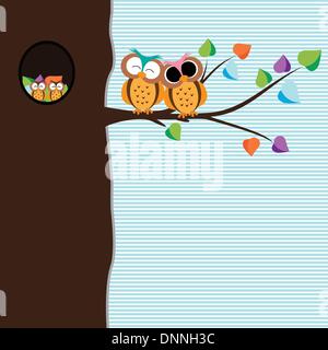 Abstract background with owls on tree branch Stock Vector