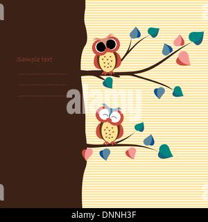 Abstract background with owls on tree branches Stock Vector