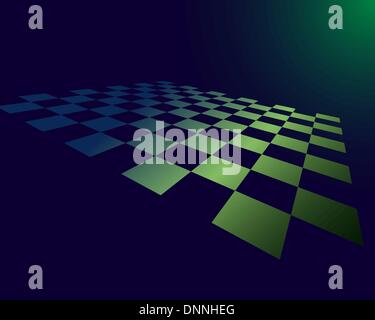 Abstract checked board whith dropping green glow Stock Vector