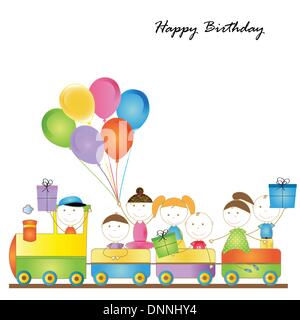 Cute card on birthday with colorful kids train Stock Vector