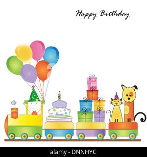 Cute card on birthday with colorful kids train Stock Vector