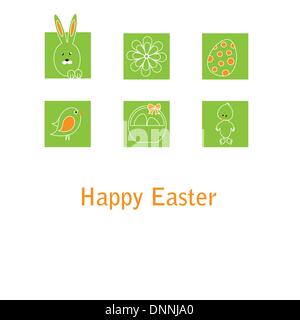 Cute easter card with birds, eggs, rabbit and chicken Stock Vector