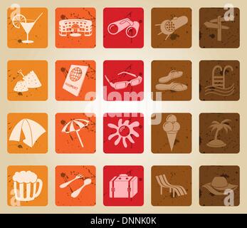 Travel set of different vector web icons. Retro style. Stock Vector