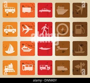 Transportation set of different vector web icons. Retro style. Stock Vector