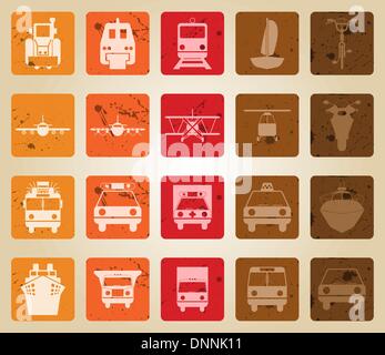 Transportation set of different vector web icons. Retro style. Stock Vector