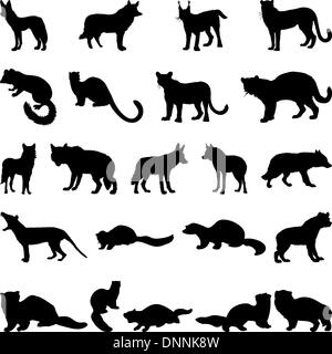 Collection of wolves and martens silhouettes. Vector illustration. Stock Vector