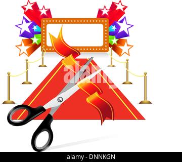Red carpet with scissors and star background. Vector illustration Stock Vector