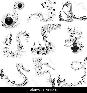 Musical note staff set. Nine images. Vector illustration. Stock Vector