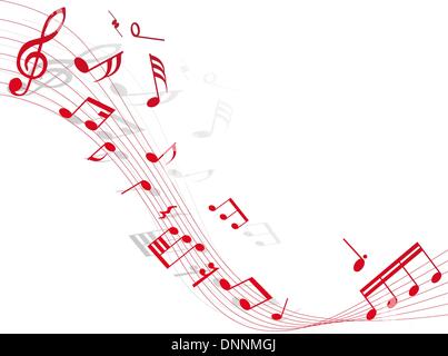 Musical note staff on the red background Stock Vector
