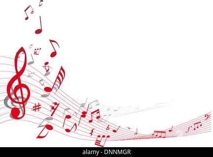 Musical note staff on the red background Stock Vector