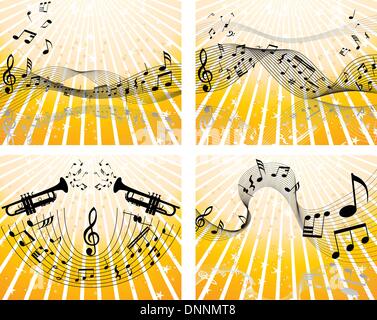 Set of four vector musical notes staff Stock Vector