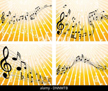 Set of four vector musical notes staff Stock Vector