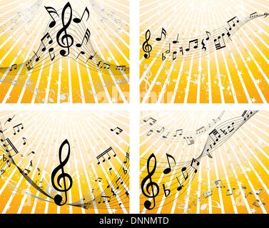Set of four vector musical notes staff Stock Vector