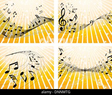 Set of four vector musical notes staff Stock Vector