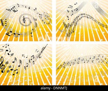 Set of four vector musical notes staff Stock Vector