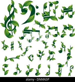 Set of floral musical notes Stock Vector
