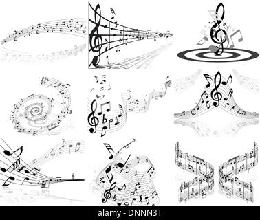 Set of  nine vector musical notes staff Stock Vector