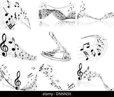Set of  nine vector musical notes staff Stock Vector