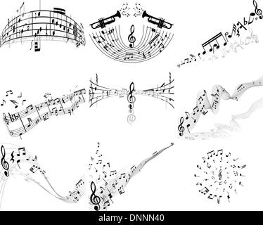 Set of  nine vector musical notes staff Stock Vector