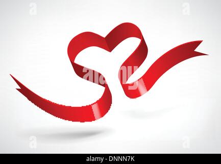 Red Heart Made of Satin Ribbon. Vector illustration Stock Vector