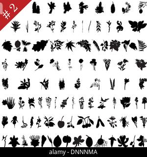 Vector collection of different plants and flowers silhouettes #2 Stock Vector