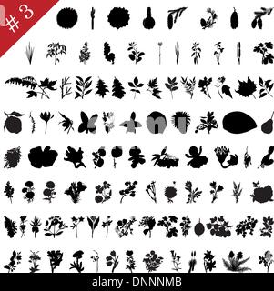 Vector collection of different plants and flowers silhouettes #3 Stock Vector